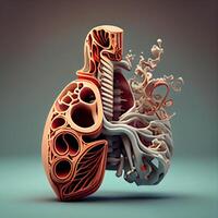 humano corazón anatomía, 3d hacer ilustración, aislado en oscuro fondo, ai generativo imagen foto