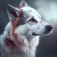 Portrait of Alaskan Malamute in the snow., Image photo