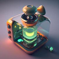 Retro game control panel with green light. 3d rendering, Image photo