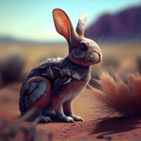 Rabbit in the desert. 3D rendering. Computer digital drawing., Image photo