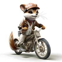 3d rendering of a little fox on a motorcycle isolated on white background, Image photo