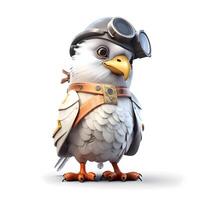 Cute bird in aviator helmet isolated on a white background., Image photo