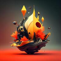 Abstract 3d illustration of autumn leaves in black and orange colors., Image photo