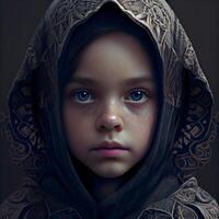 Portrait of a beautiful little girl with tears in her eyes., Image photo