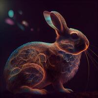 Digital Illustration of a Rabbit with Glowing Light on a Dark Background, Image photo