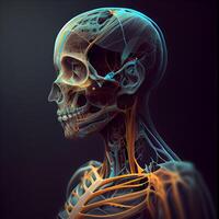 humano esqueleto anatomía, 3d médico ilustración, con esqueleto huesos., ai generativo imagen foto