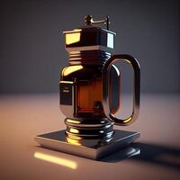 3d representación de café amoladora en un oscuro antecedentes con reflexión, ai generativo imagen foto