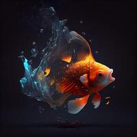 Goldfish with water splash on black background. 3D illustration., Image photo