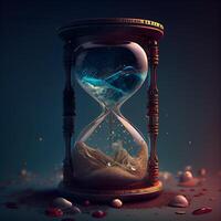 Hourglass with flowing sand. Time passing concept. 3D rendering, Image photo