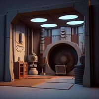 3d render of a science fiction scene with a robot in the laboratory, Image photo