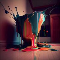 Colorful paint splashes on the floor. 3d rendering., Image photo