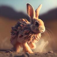 Rabbit in the desert. 3d rendering, 3d illustration., Image photo