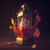 Lantern on the background of fire. 3d illustration., Image photo