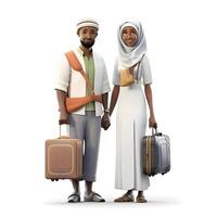 Young couple of tourists with suitcases walking in the city. illustration, Image photo