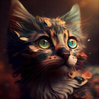 Cat portrait on a dark background. Digital painting. 3d rendering, Image photo