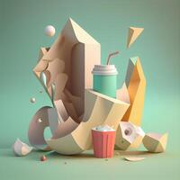 3d illustration of a coffee pot made of paper in the forest, Image photo