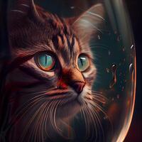 Cat in a glass vase on a dark background. 3d rendering, Image photo