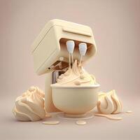 3d rendering of a mixer with cream on a beige background, Image photo
