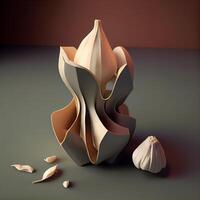 3d illustration of a composition of different shapes and sizes of garlic, Image photo