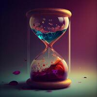 Hourglass with abstract colorful background. 3D illustration. Vintage style., Image photo