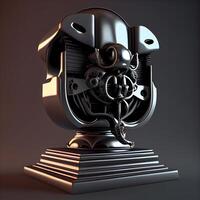 3d rendering of a robot head with a gear wheel in a dark background, Image photo