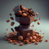 Coffee beans spilled out of a coffee grinder, 3d render, Image photo