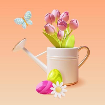 3d Happy Easter Concept Plasticine Cartoon Style. Vector