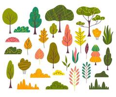 Cartoon Color Plants and Trees Icons Set. Vector