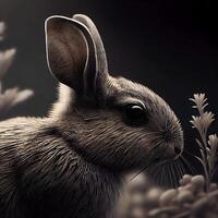 Rabbit with flower in black and white - 3D illustration., Image photo