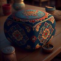 Ceramic vase on a wooden table. 3d rendering, Image photo