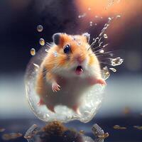 Hamster with water drops in the aquarium. Animal in the water., Image photo