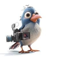 Cute bird with glasses and camera. Isolated on white background., Image photo