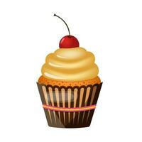 Cupcake. Vintage retro cupcake with cream and cherries. Vector illustration.