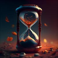 3d illustration of hourglass with flowing sand. Time concept., Image photo