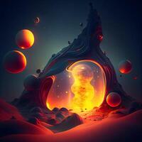 Fantasy alien planet. 3D illustration. Sacred geometry. Mysterious psychedelic relaxation pattern., Image photo