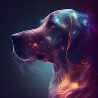 Digital Illustration of a Golden Retriever with Colorful Fire, Image photo