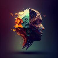 Abstract human head made of colorful splashes. 3d illustration., Image photo