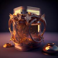 3d rendering of a coffee pot and coffee beans on a blue background, Image photo