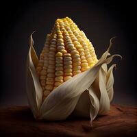 Corn on the cob, isolated on black background. 3d illustration, Image photo