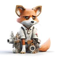 Cute fox astronaut on a white background. 3D rendering., Image photo