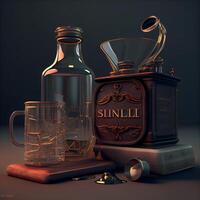 Alcoholic drink in vintage style. 3d render illustration., Image photo