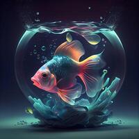 pez de colores nadando en un pescado bol. 3d prestados ilustración., ai generativo imagen foto