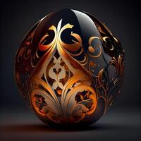 Easter egg with ornament on a black background. 3d illustration, Image photo