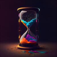 Hourglass with colorful abstract background. Time concept. 3D Rendering, Image photo