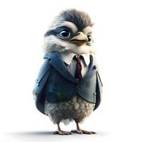 Funny bird with jacket and tie. Isolated on white background, Image photo
