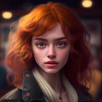 Portrait of a beautiful red haired girl. 3d rendering, Image photo