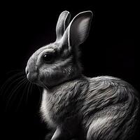 Realistic 3D Render of Rabbit Isolated on Black Background., Image photo