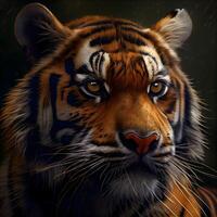 Portrait of a tiger on a dark background. Close-up., Image photo