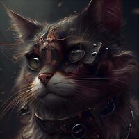 Fantasy portrait of a cat in a leather belt. Digital painting., Image photo