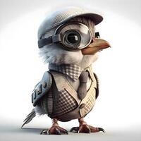 Cute owl wearing aviator helmet with headphones. 3D rendering, Image photo